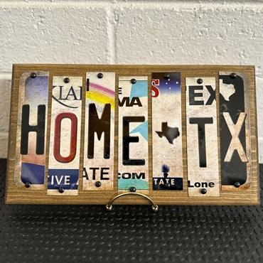 Metal License Plate Strip Wooden Sign