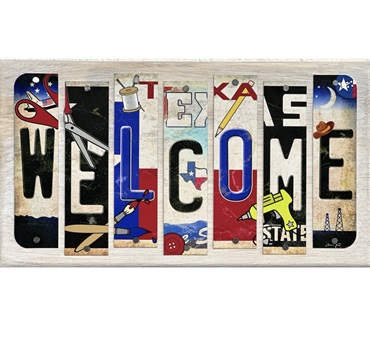 Metal License Plate Strip Wooden Sign